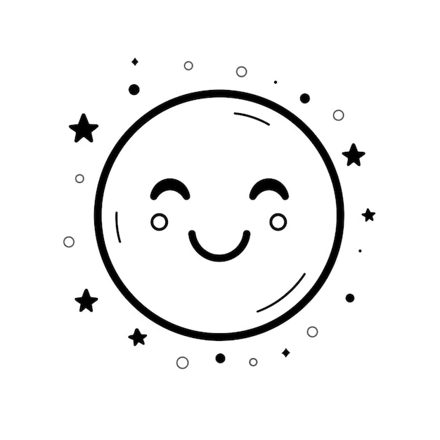 a black and white drawing of a smiling face with stars around it generative ai