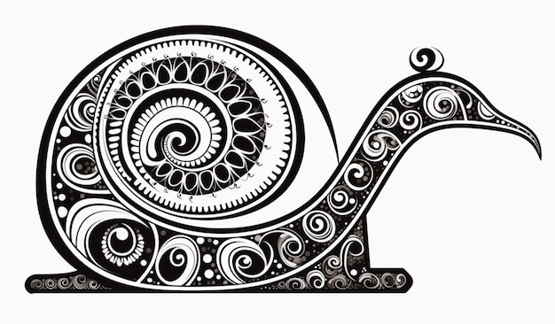 A black and white drawing of a snail with swirls on its body generative ai