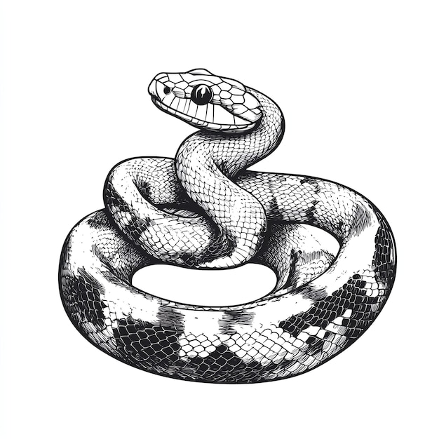 Photo a black and white drawing of a snake with a snake on it