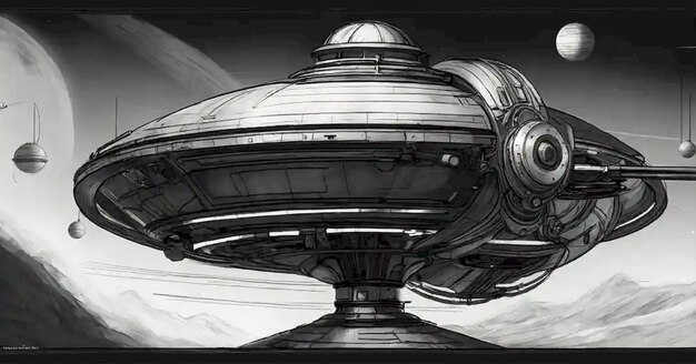 Photo a black and white drawing of a spaceship