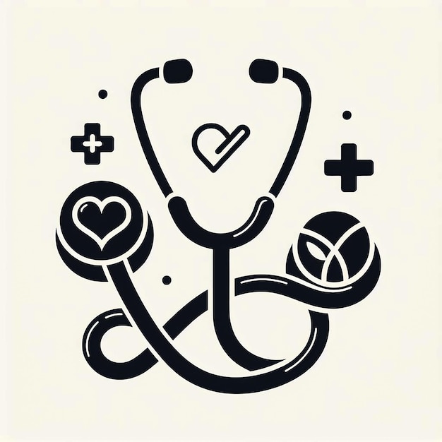 a black and white drawing of a stethoscope with a heart on it