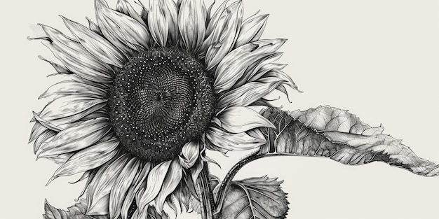 Photo a black and white drawing of a sunflower suitable for various artistic projects