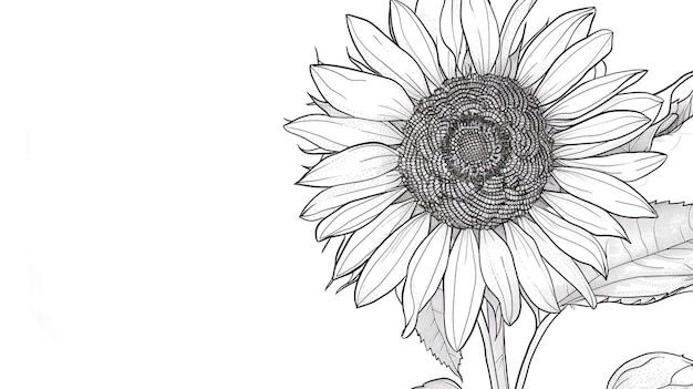 Photo a black and white drawing of a sunflower with a black and white background