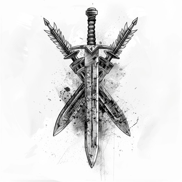 Photo a black and white drawing of a sword with the word sword on it