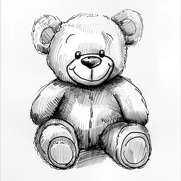 Photo a black and white drawing of a teddy bear with a smile on its face bear drawing