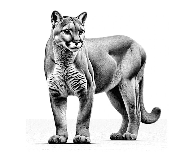 a black and white drawing of a tiger and its tail