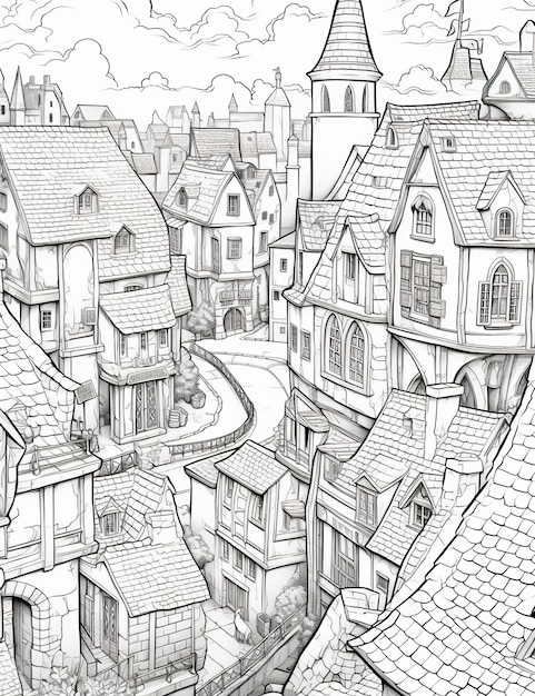 A black and white drawing of a town Generative AI image