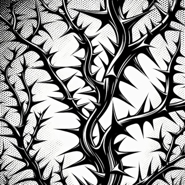 a black and white drawing of a tree with a black background