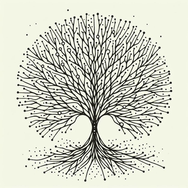 a black and white drawing of a tree with many branches