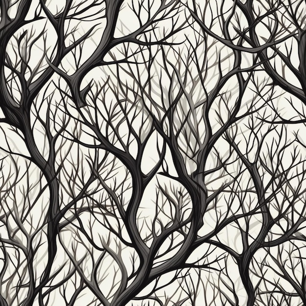 A black and white drawing of a tree with no leaves generative ai