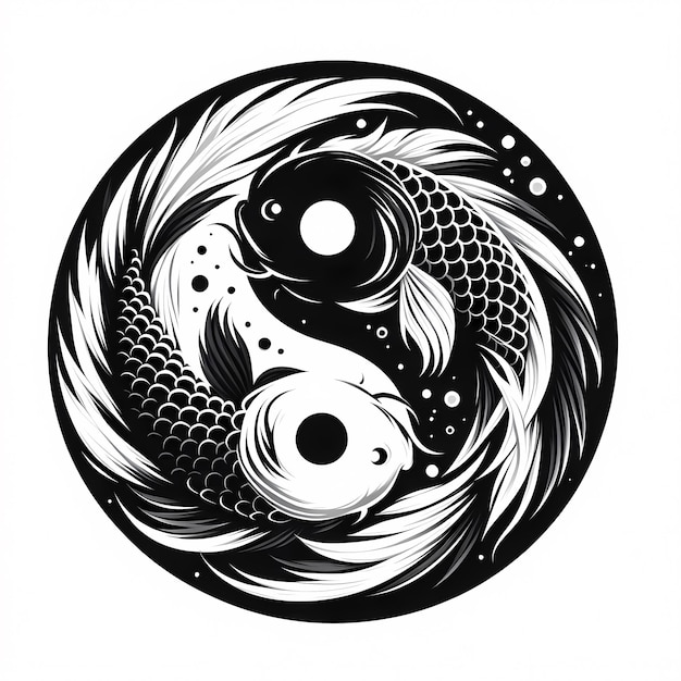 a black and white drawing of two fish and a fish