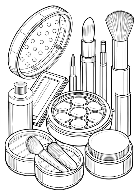 Photo a black and white drawing of various cosmetics including a lot of tubes