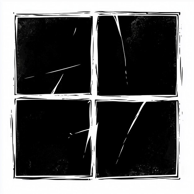 Photo a black and white drawing of a window with a broken window