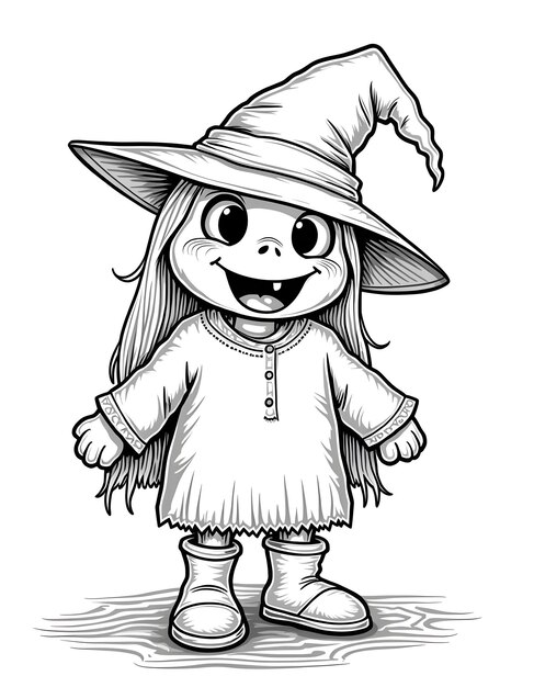 Photo a black and white drawing of a witch hat with a big smile on it