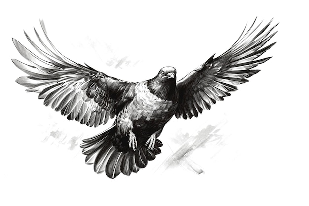 Black and white drawing with beautiful bird