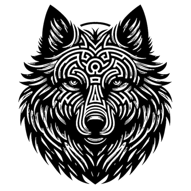 Photo a black and white drawing of a wolf with a pattern on it