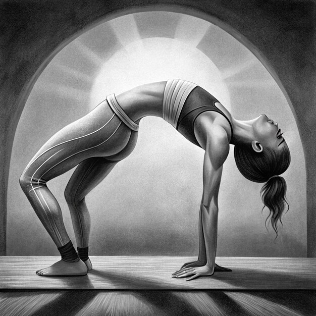 Photo a black and white drawing of a woman doing yoga