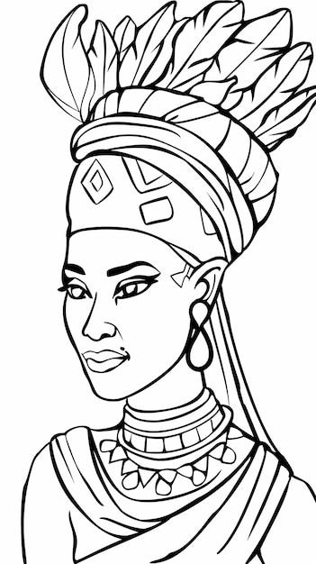 a black and white drawing of a woman with a crown on her head