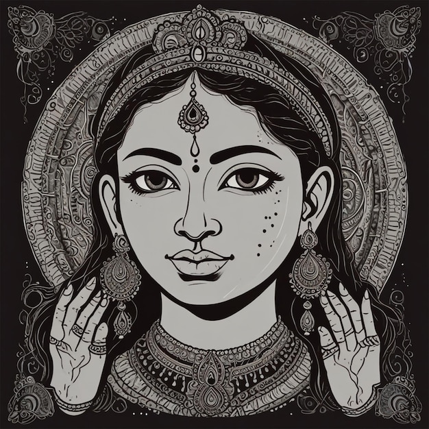 Photo a black and white drawing of a woman with a face that says quot god quot