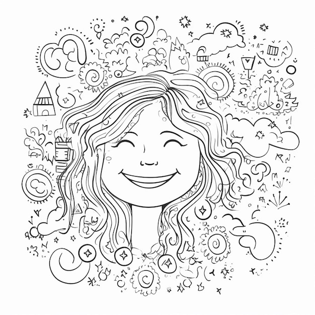 a black and white drawing of a woman with a smile generative ai