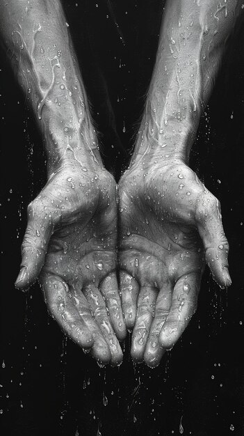 Photo a black and white drawing of a womans hands with the words  hands  on the bottom