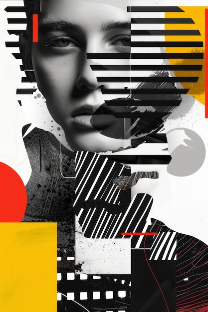 Black and white Dynamic contrast diverse portraits vibrant vectors futuristic fonts