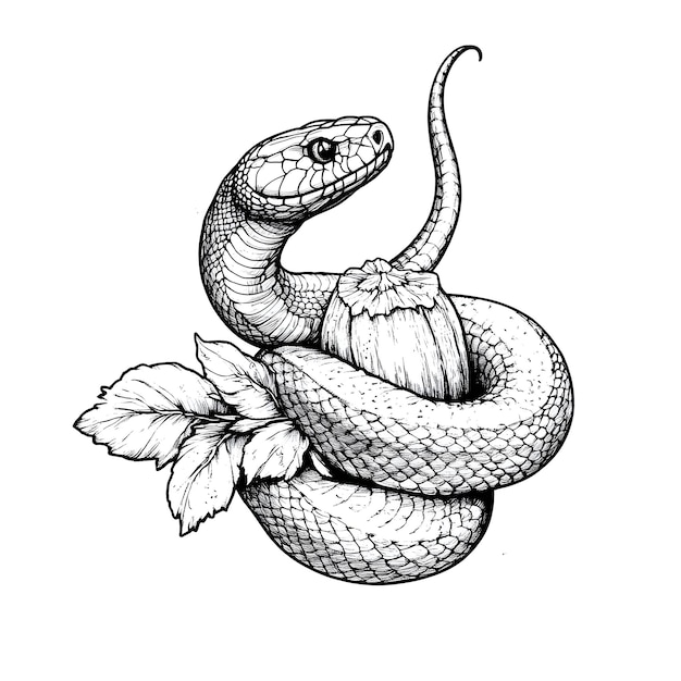 Photo black and white engraving of a snake vector illustration