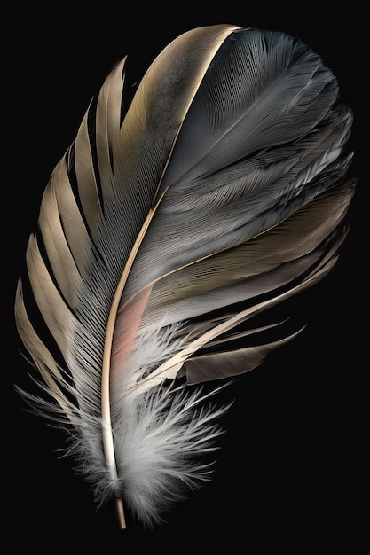 A black and white feather with white feathers on a black background.