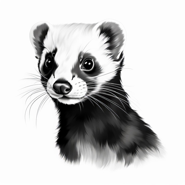 Black And White Ferret Illustration On White Background