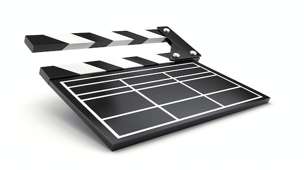 A black and white film slate The clapperboard is open