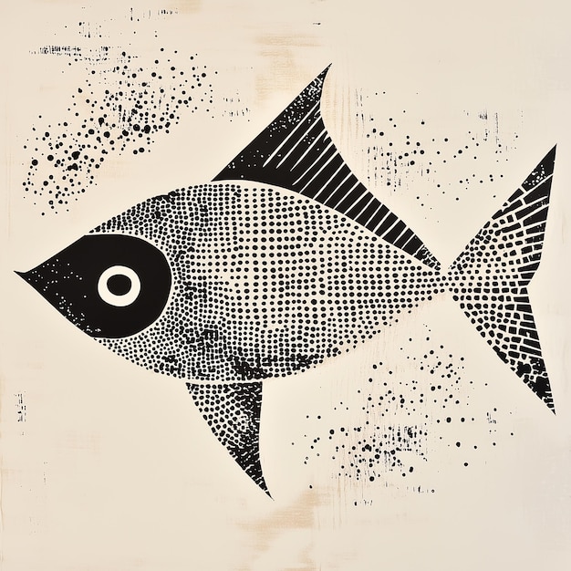 Photo black and white fish illustration on white background