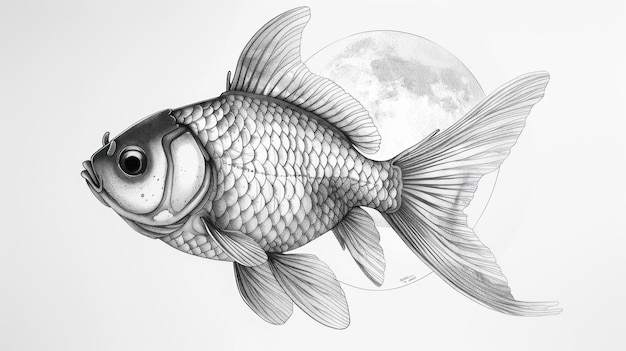 Black and White Fish with a Moon