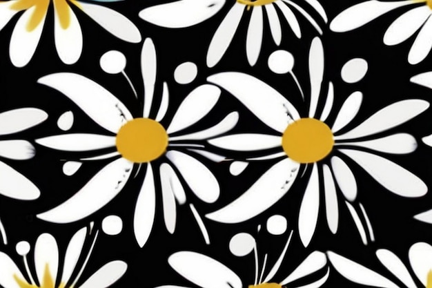 Photo a black and white floral background with daisies on it