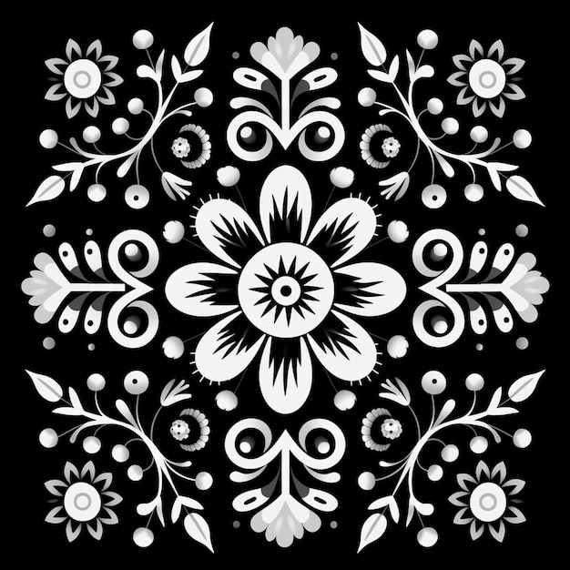 a black and white floral design with a black background generative ai