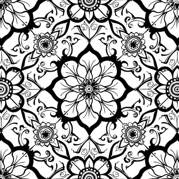 a black and white floral design with a floral design