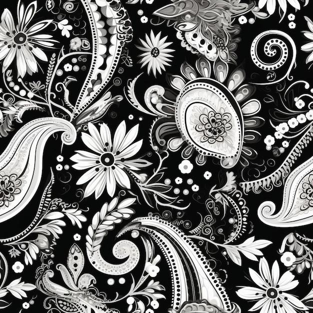 Photo a black and white floral design with flowers and the word 