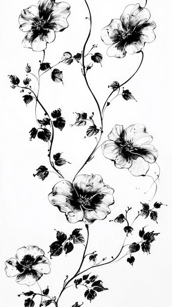 Black and White Floral Illustration