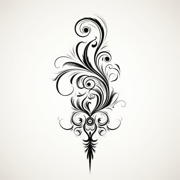 Photo black and white floral ornament design tattoo inspired calligraphic design element