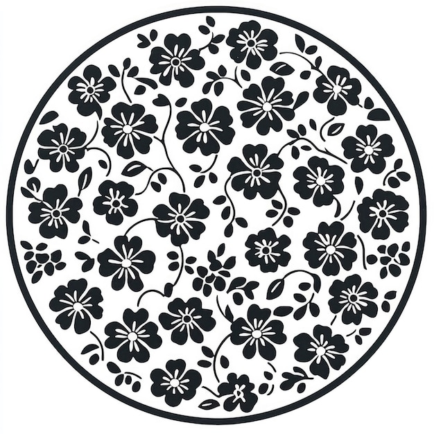 Photo black and white floral pattern in circle