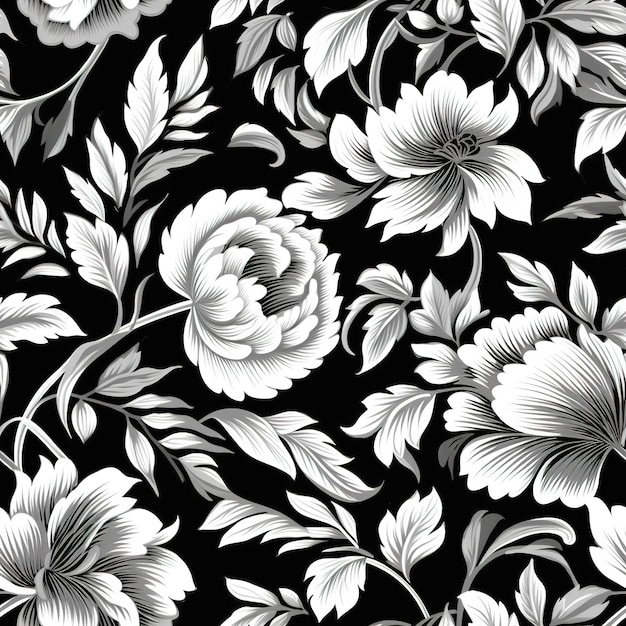 Black and white floral pattern with a flower.