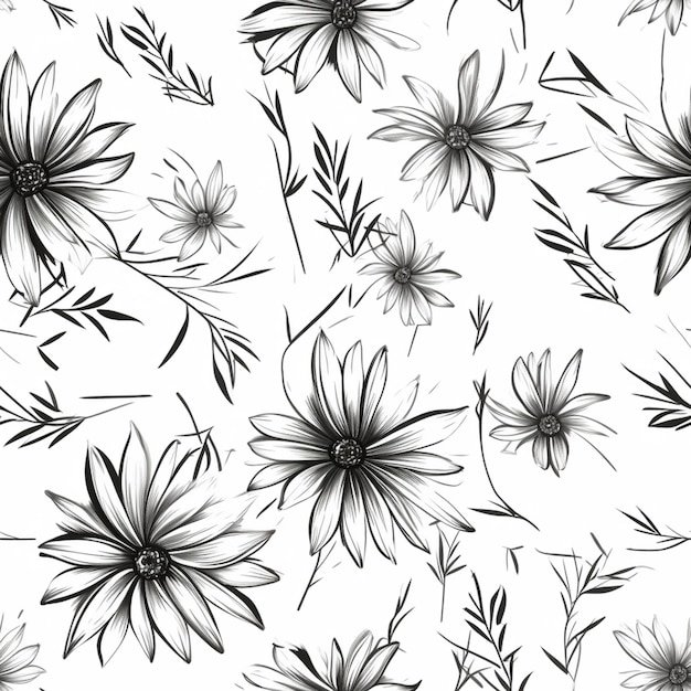 a black and white floral pattern with leaves and flowers generative ai