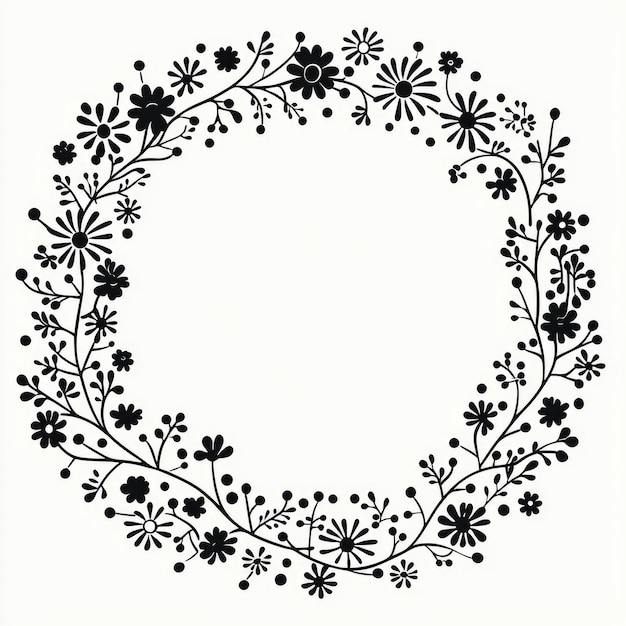 Black and White Floral Wreath Border