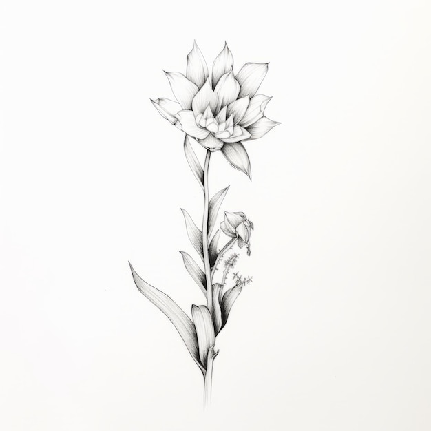 Black And White Flower Drawing Minimalistic Composition With Oriental Minimalism Influence