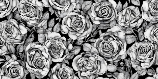 Black and white flower pattern roses ai generated natural background