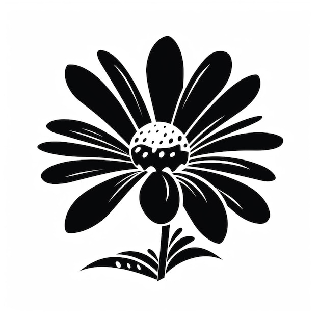 a black and white flower with a stem and leaves generative ai