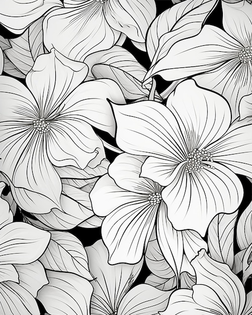 Photo black and white flowers coloring page