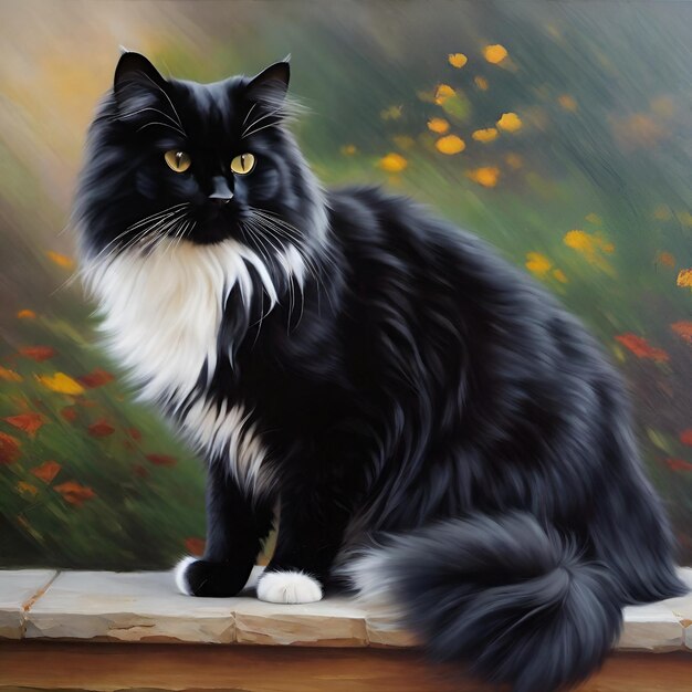 Black and white fluffy cat