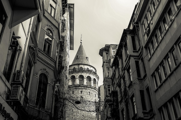 Black and White Galata Tower in Istanbul Turkey