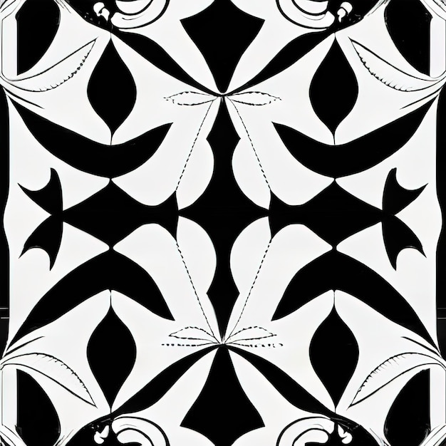 a black and white geometric design with a fish on the bottom