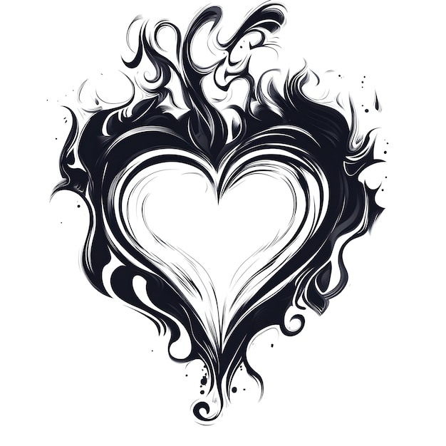 Black and white grunge heart vector illustration isolated on white background